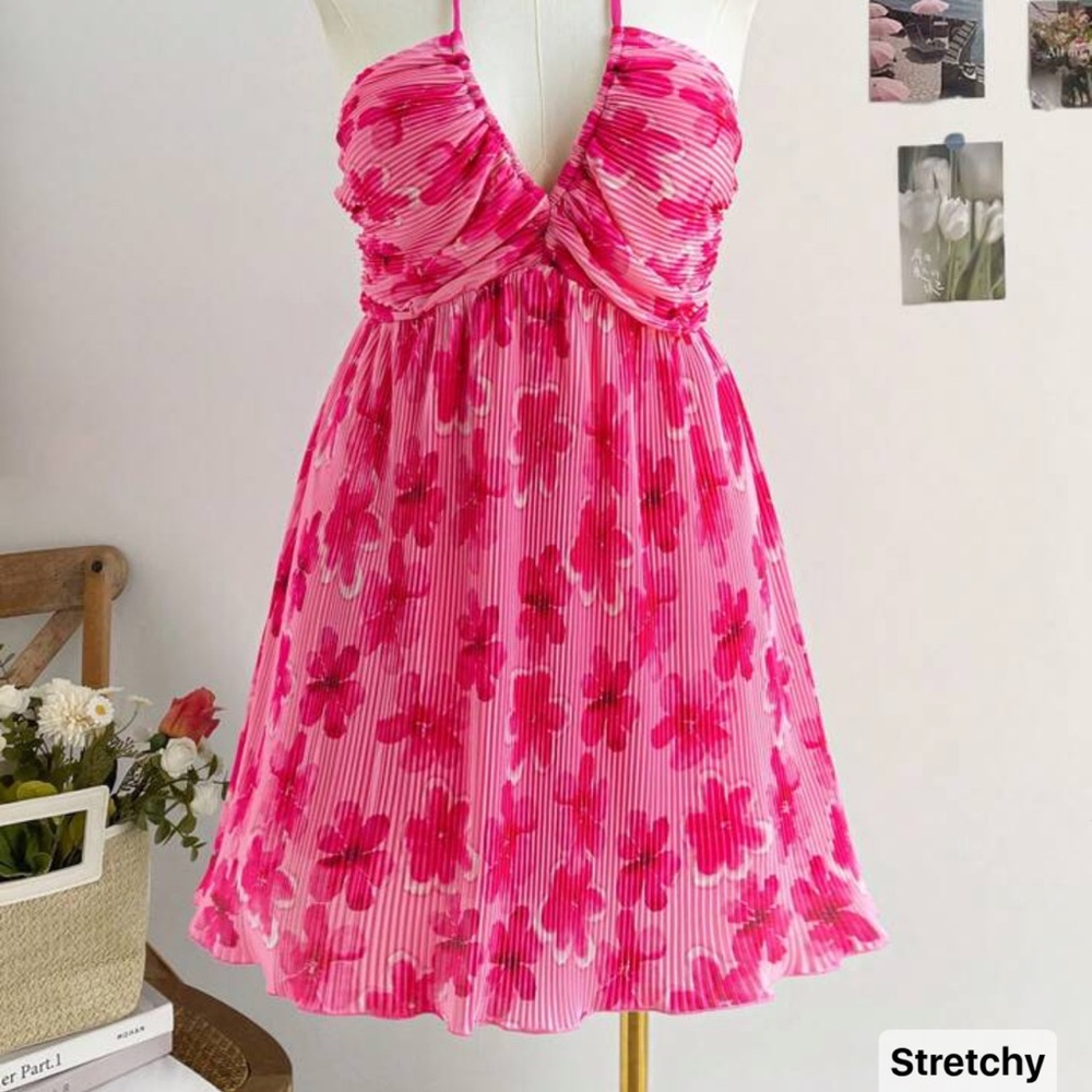 SHEIN Pink Floral Midi Dress